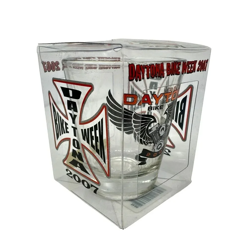Daytona Beach Bike Week Cross Motorcycle Clear Shot Glass 2007‎